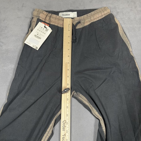 Pull&Bear Wide Leg Pants Women's XS Black Tan Contrast Trim Cotton NWT - Picture 7 of 10